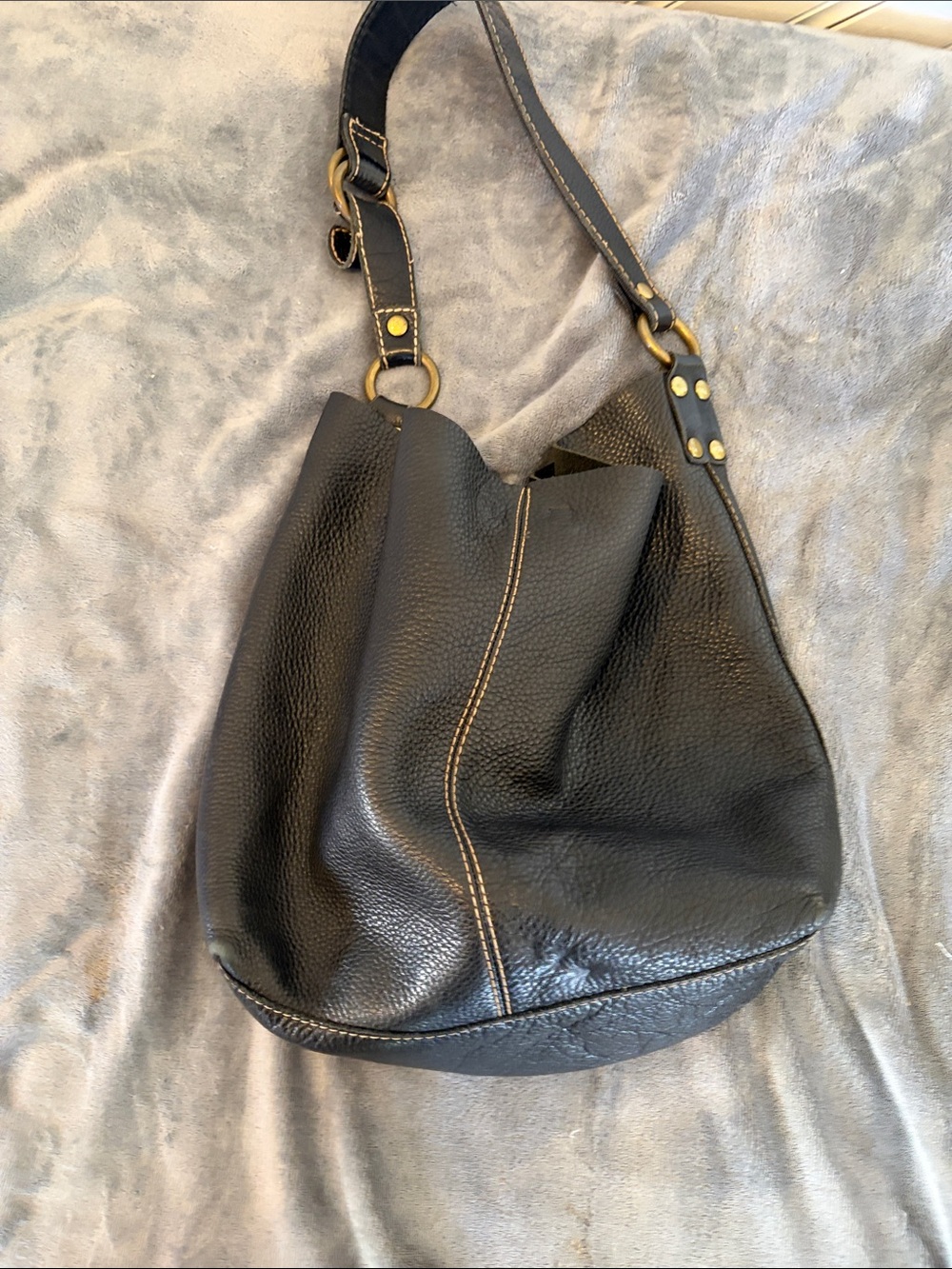 Lucky Brand Black Leather Hobo with Brass Accents